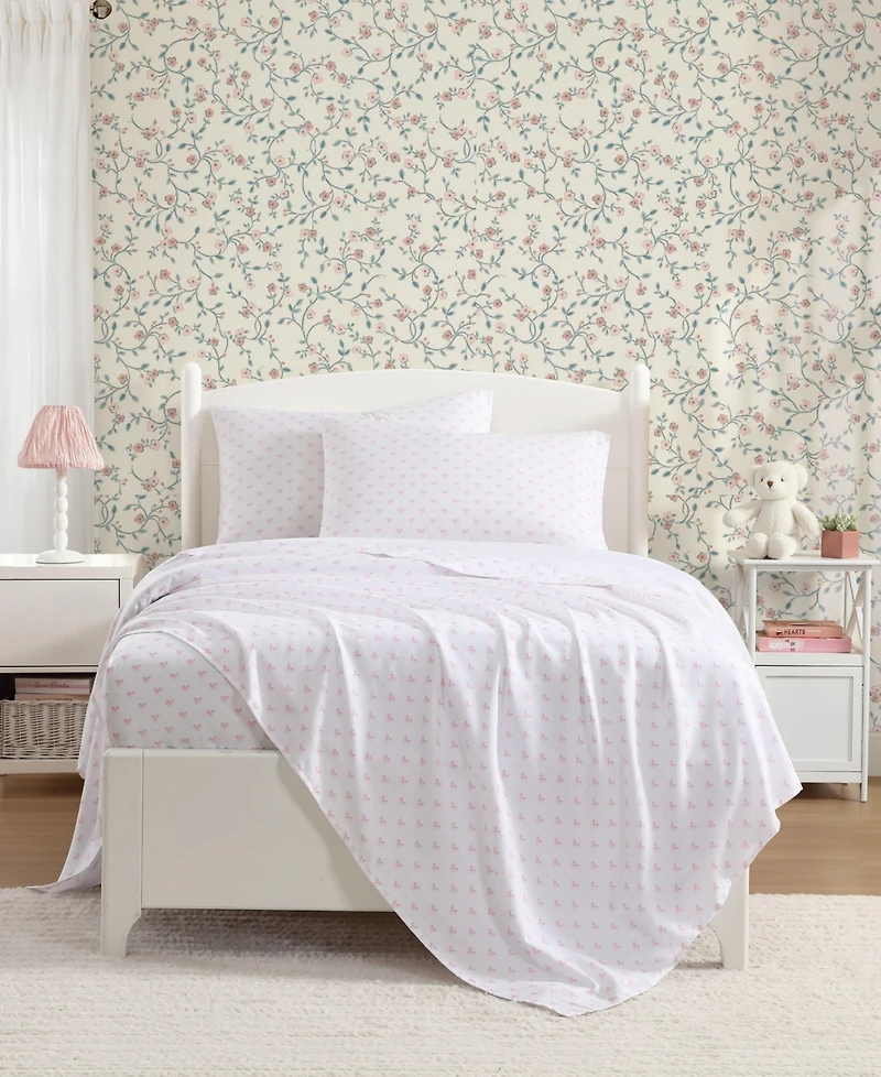 Laura Ashley Lovely Bows Microfiber -Pc. Sheet Set
