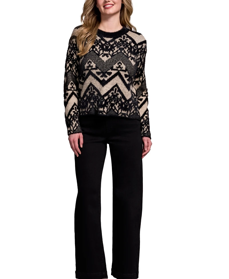 Tribal Women's Double-Knit Eyelash Yarn Crew Neck Sweater