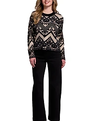 Tribal Women's Double-Knit Eyelash Yarn Crew Neck Sweater