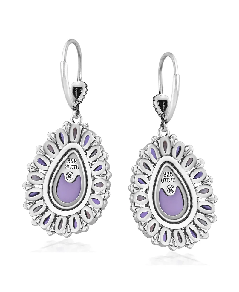 American West Jewelry Sterling Silver Phosphosiderite, Rhodochrosite, and Amethyst Cluster Pear Shaped Dangle Earrings