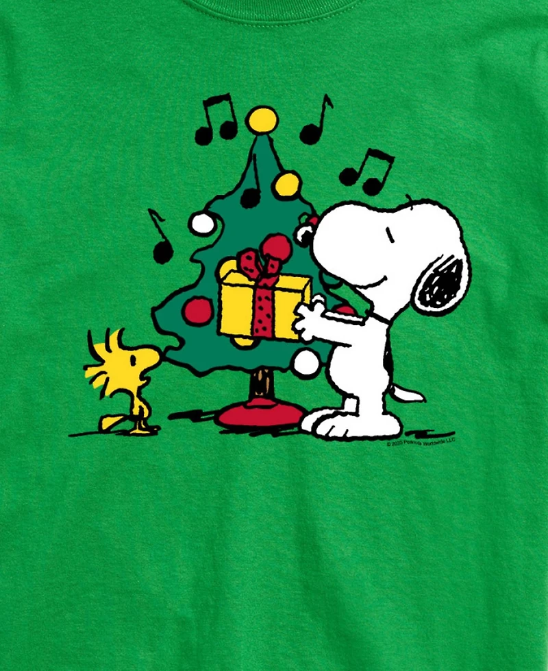 Airwaves Men's Snoopy and Christmas Tree Present Graphic T-Shirt
