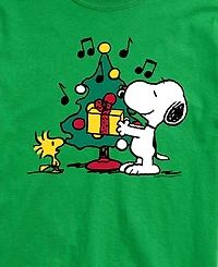 Airwaves Men's Snoopy and Christmas Tree Present Graphic T-Shirt