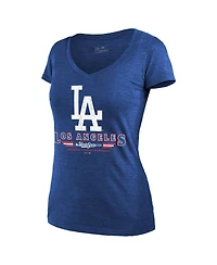 Majestic Threads Women's Royal Los Angeles Dodgers 2025 National League Champions Hullabaloo Tri-Blend Modest V-Neck T-Shirt