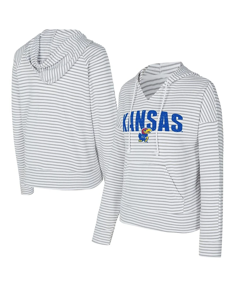 Concepts Sport Men's White/Gray Kansas Jayhawks French Terry Striped V-Neck Pullover Hoodie