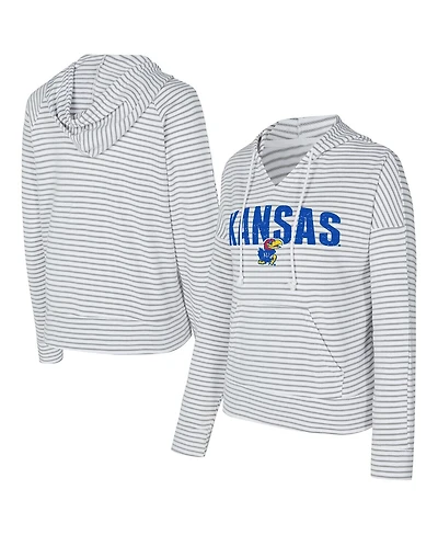 Concepts Sport Men's White/Gray Kansas Jayhawks French Terry Striped V-Neck Pullover Hoodie