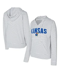 Concepts Sport Men's White/Gray Kansas Jayhawks French Terry Striped V-Neck Pullover Hoodie