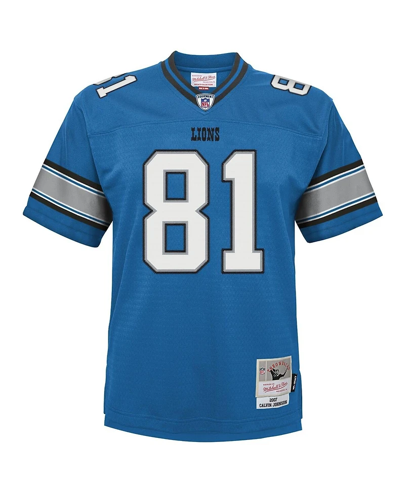 Mitchell & Ness Big Boys and Girls Calvin Johnson Blue Detroit Lions Legacy Replica Jersey