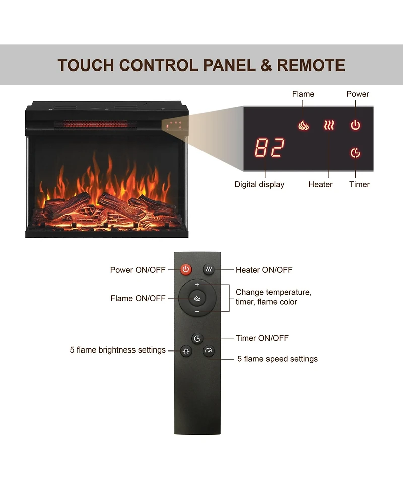 Flynama 25 inch Stand Side Table with 3-Sided glass Electric Fireplace