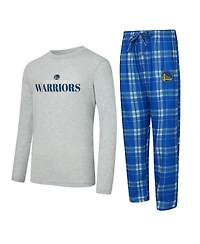 Concepts Sport Men's 2-Piece Royal/Heather Gray Golden State Warriors Regulate Long Sleeve T-Shirt and Plaid Pant Set