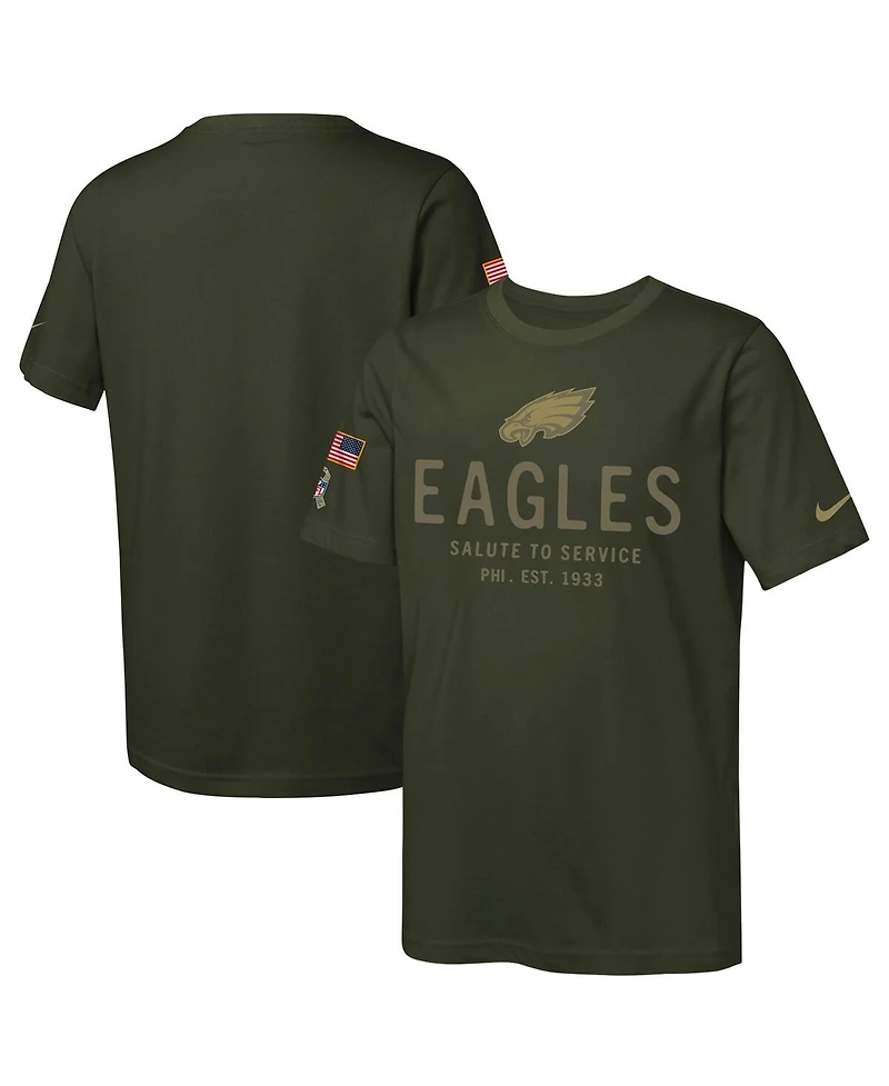 Nike Big Boys and Girls Olive Philadelphia Eagles 2025 Salute to Service Sideline Dri-fit T-Shirt
