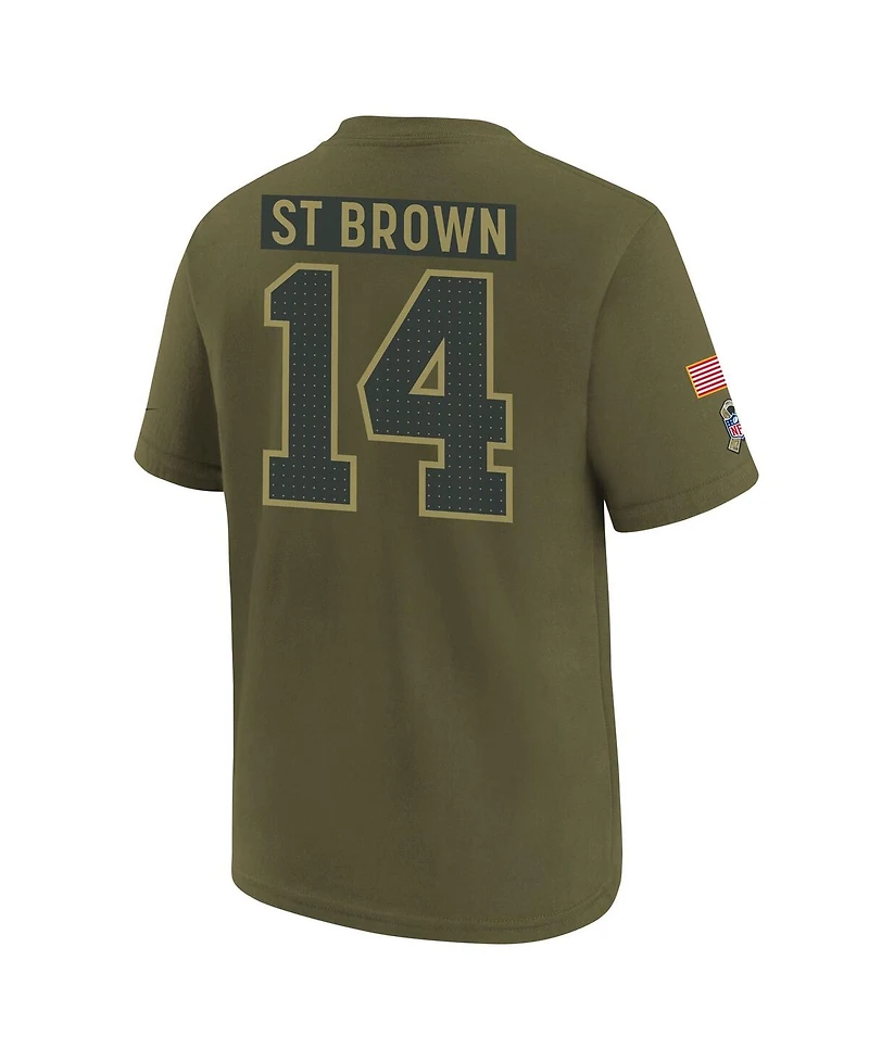 Nike Big Boys and Girls Amon-Ra St. Brown Olive Detroit Lions 2025 Salute to Service Name Number T-Shirt