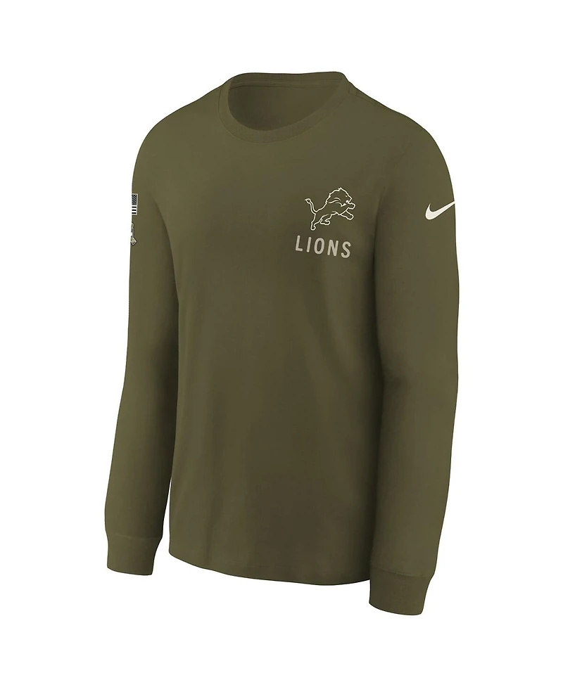 Nike Big Boys and Girls Olive Detroit Lions 2025 Salute to Service Sideline Dri-fit Long Sleeve T-Shirt
