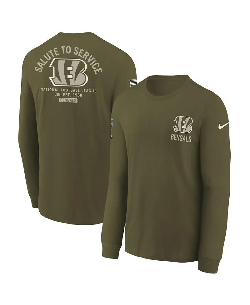 Nike Big Boys and Girls Olive Cincinnati Bengals 2025 Salute to Service Sideline Dri-fit Long Sleeve T-Shirt