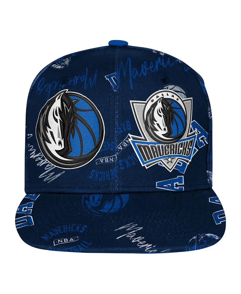 Outerstuff Big Boys and Girls Navy Dallas Mavericks Street Hooper Allover Print Snapback Hat