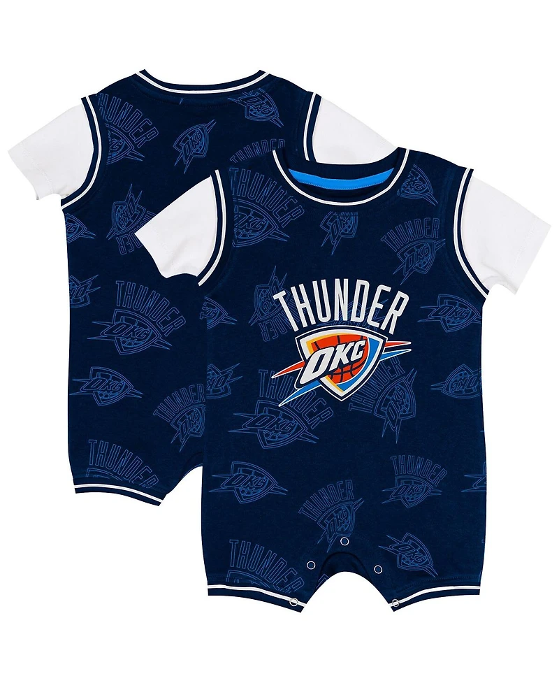 Outerstuff Baby Boys and Girls Navy Oklahoma City Thunder Logo Mania Romper