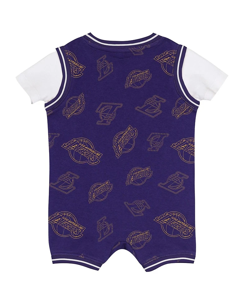 Outerstuff Baby Boys and Girls Purple Los Angeles Lakers Logo Mania Romper