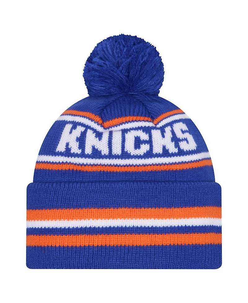 New Era Men's Blue New York Knicks Classic Cuffed with Pom Knit Hat