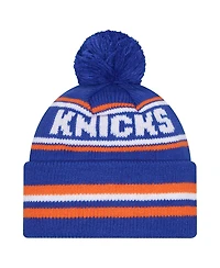 New Era Men's Blue New York Knicks Classic Cuffed with Pom Knit Hat