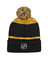 Outerstuff Big Boys and Girls Gold Boston Bruins Puck Pattern Cuffed with Pom Knit Hat