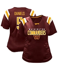 Fanatics Women's Jayden Daniels Burgundy Washington Commanders Plus Name Number Raglan Lace V-Neck T-Shirt