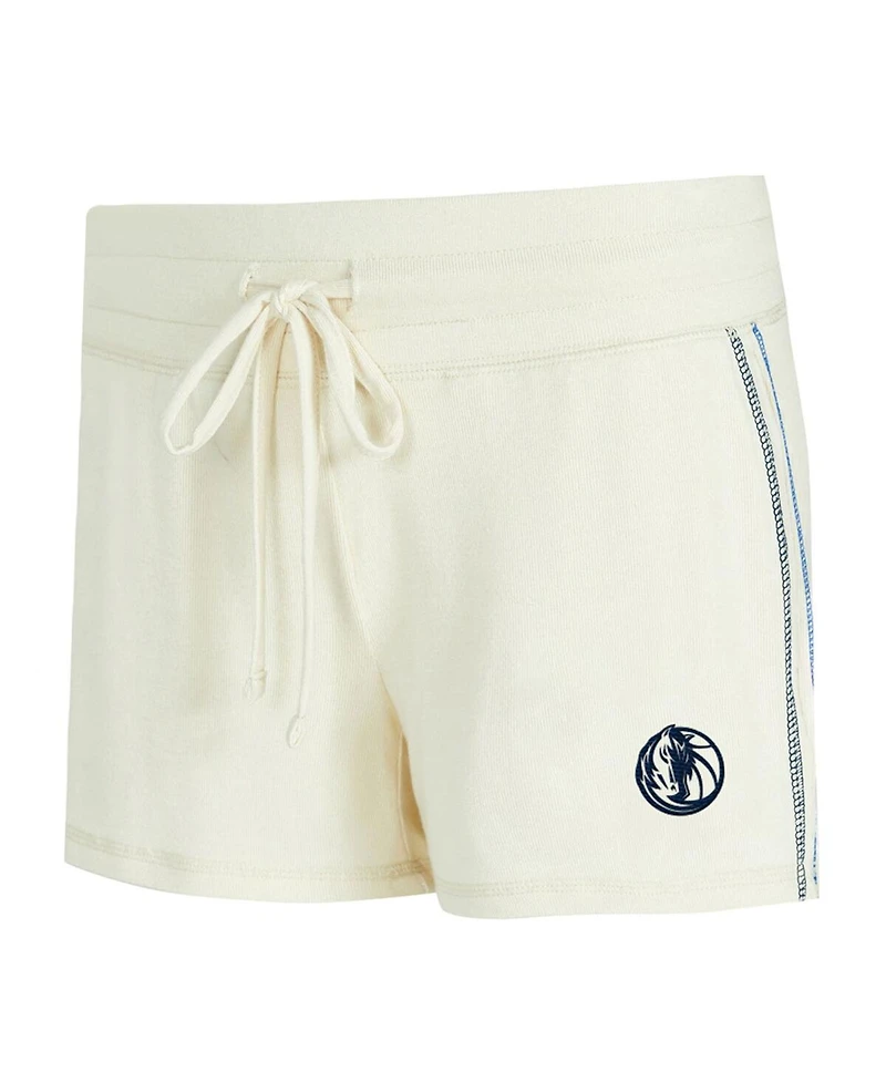 Concepts Sport Women's 2-Piece Cream Dallas Mavericks Kaki Hacci Knit Long Sleeve Top and Shorts Set