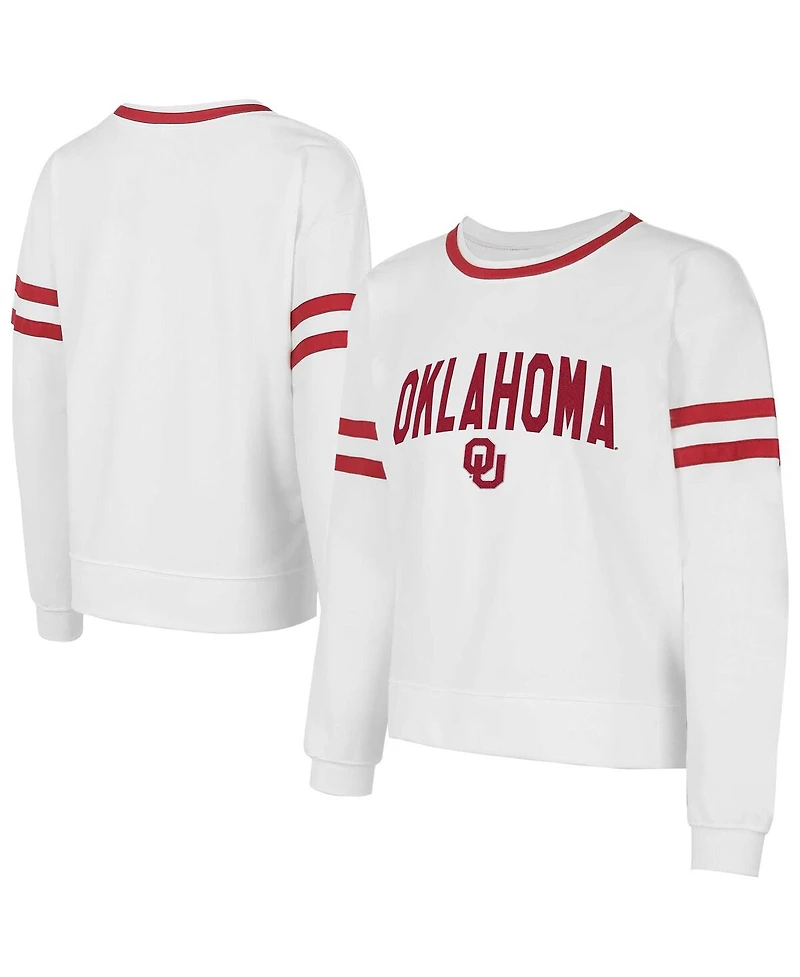 Concepts Sport Women's White Oklahoma Sooners Borough French Terry Arch Over Long Sleeve Top