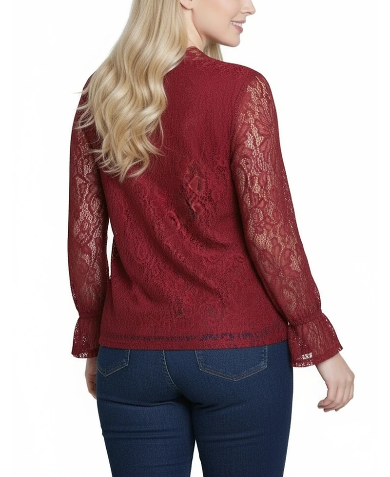 Ny Collection Women's Long Bell Sleeve Lace Top
