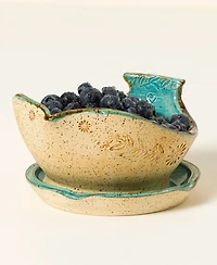 Uncommon Goods Bluebird Berry Bowl With Drainage Dish