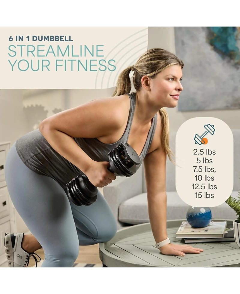 LifePro 15Lbs Adjustable Dumbbells - 6-in-1, Compact, Quick Adjust for Full Body Home Gym Fitness