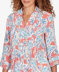 Ruby Rd. Petite Paisley Silky Gauze Button Front Top