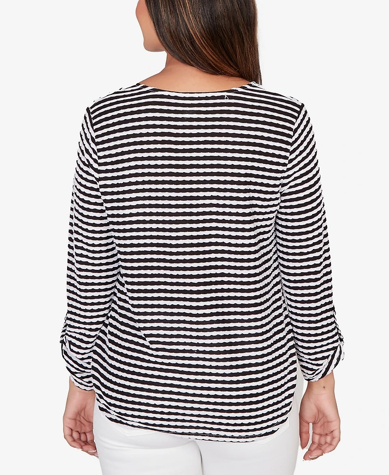 Ruby Rd. Petite Mitered Scallop Stripe Tunic Top