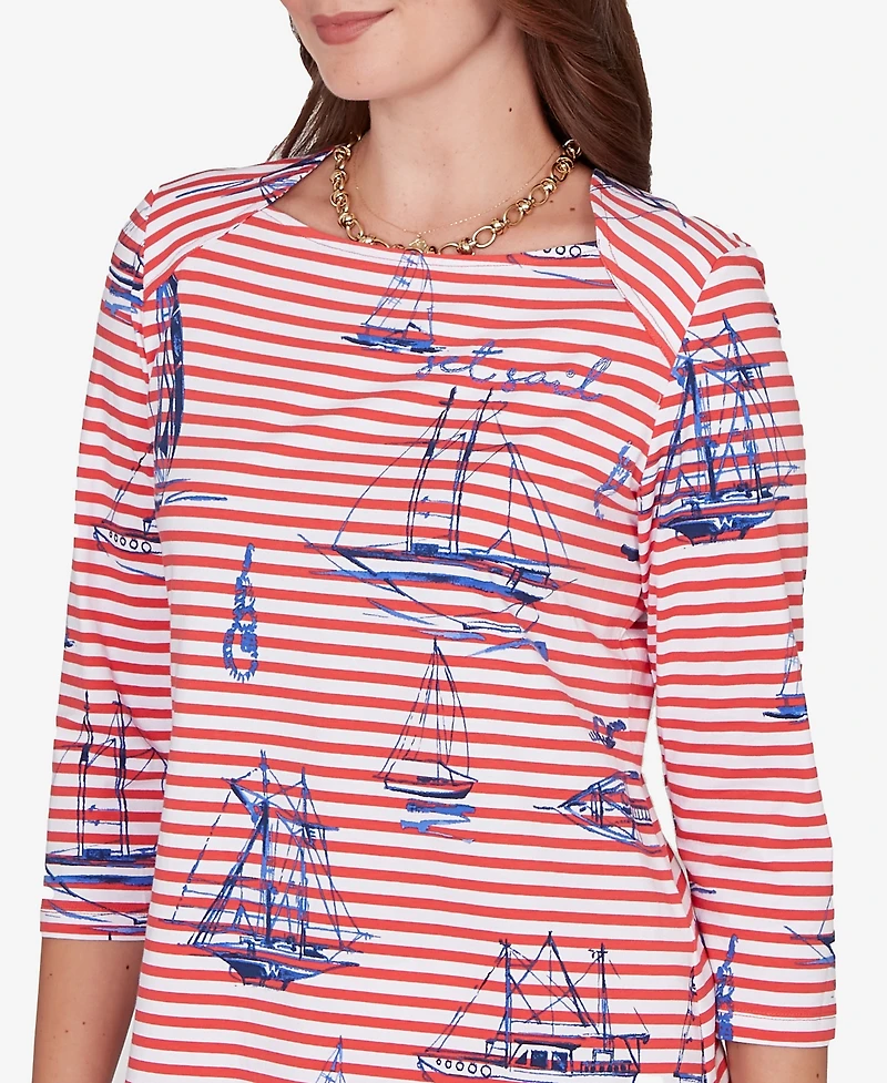 Ruby Rd. Petite Striped Sailboat Knit Top