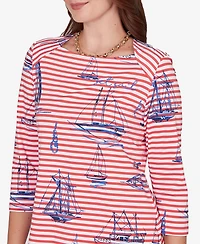 Ruby Rd. Petite Striped Sailboat Knit Top