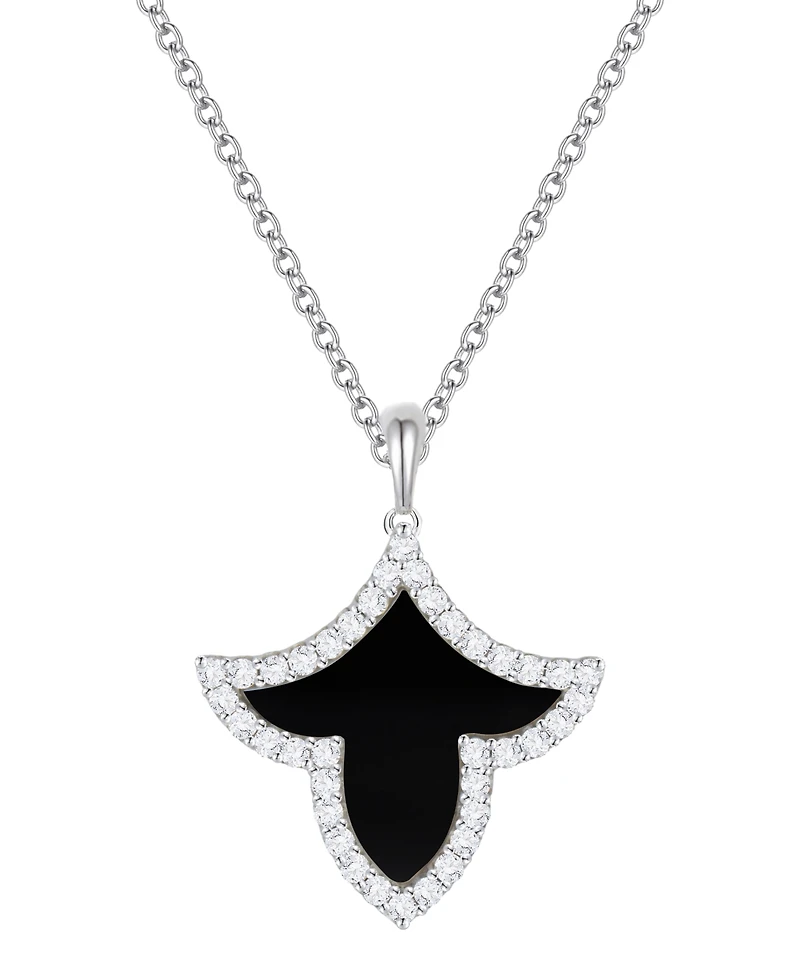Macy's Onyx Inlay (3/4 ct. t.w.) & Lab-Grown White Sapphire (1/3 Pendant Necklace Sterling Silver (also Jade Inlay)