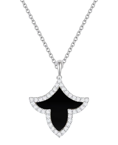 Macy's Onyx Inlay (3/4 ct. t.w.) & Lab-Grown White Sapphire (1/3 Pendant Necklace Sterling Silver (also Jade Inlay)
