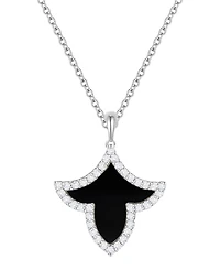 Macy's Onyx Inlay (3/4 ct. t.w.) & Lab-Grown White Sapphire (1/3 Pendant Necklace Sterling Silver (also Jade Inlay)