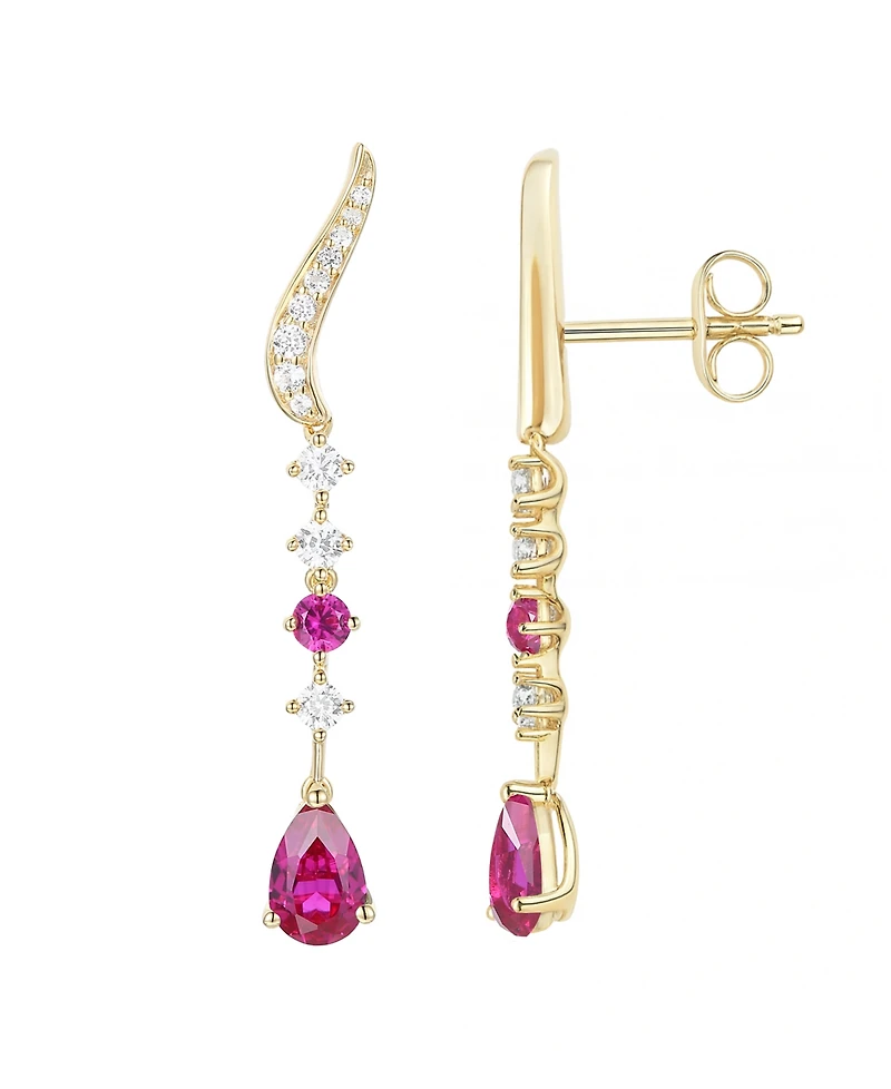 Macy's Lab-Grown Ruby (1/6 ct. t.w.) & White Sapphire (1/2 Earring 14k Gold Over Sterling Silver (also Emerald Sapphire)