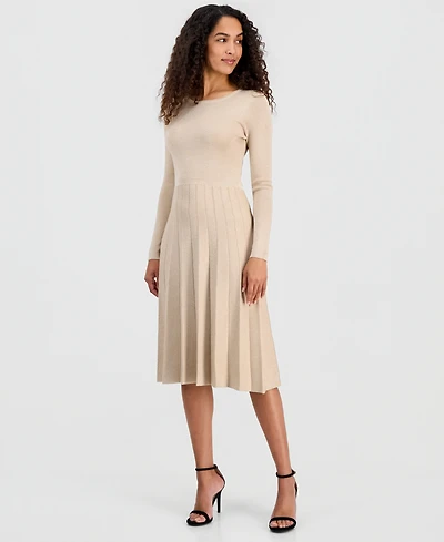T Tahari Women's Metallic Long-Sleeve Fit & Flare Dress