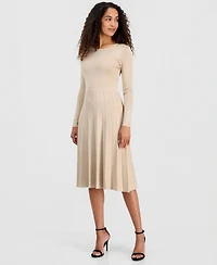 T Tahari Women's Metallic Long-Sleeve Fit & Flare Dress