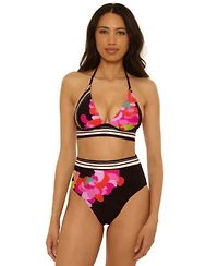 Trina Turk Womens Bougainvillea Reversible V Neck Top Reversible High Waist Swim Bottom