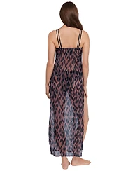 Steve Madden Women's Mesh Cowl Neck Maxi Swim Dress