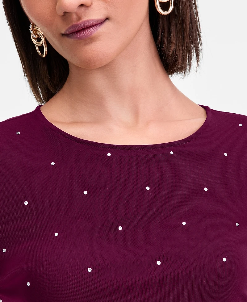 I.n.c. International Concepts Women's Crystal Mesh Long-Sleeve Top, Macy's Exclusive
