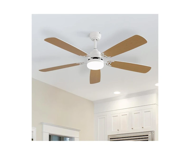 52-inch Modern White 5 blades Three-color Dimmable Ceiling Fan Led Light with Six-speed Remote Control and Timing Function
