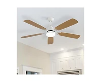 52-inch Modern White 5 blades Three-color Dimmable Ceiling Fan Led Light with Six-speed Remote Control and Timing Function