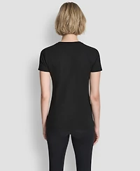 Dkny Women's Triple Rhinestone Foil Logo Crewneck Baby T-Shirt