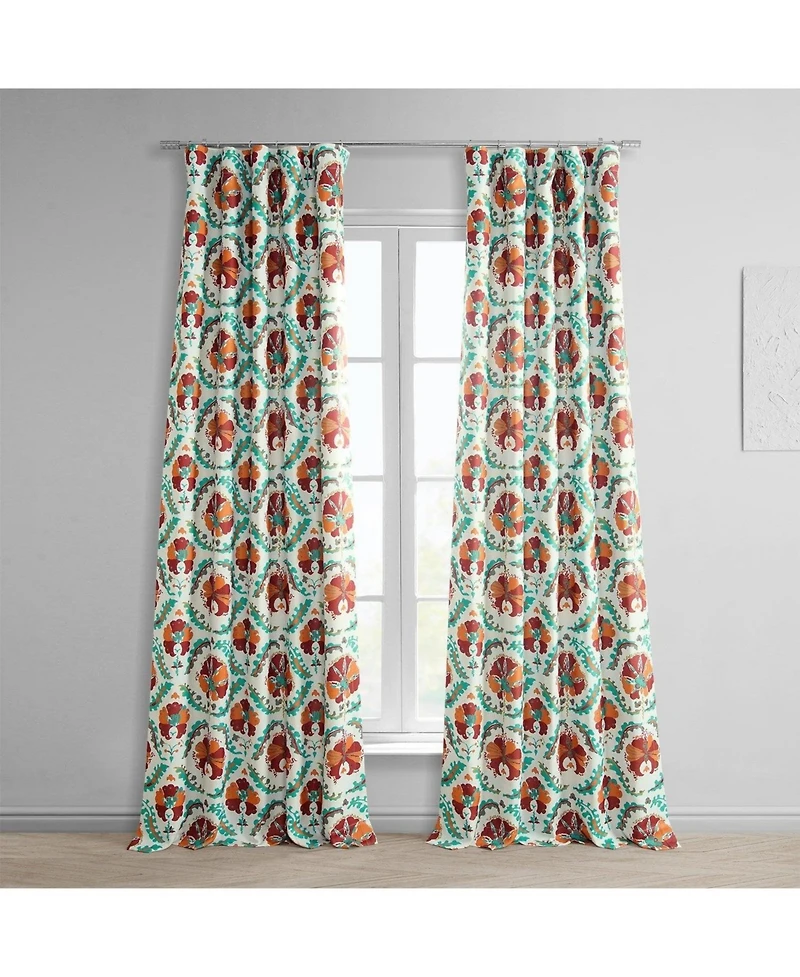Half Price Drapes Tribeca Floral Printed Faux Linen Room Darkening Curtain