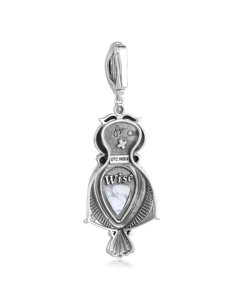 American West Jewelry Sterling Silver Picture Jasper and Howlite Owl Pendant Enhancer