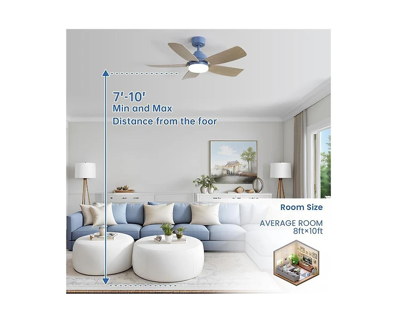 Sofucor 42″ Dark Blue Ceiling Fan, 5 Blades, 6-Speed Remote, Forward/Reverse for Bedrooms, Kitchens & Living Rooms