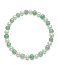 Macy's Cultured Freshwater Pearl (6-7mm) and 6mm Jade Stretch Bracelet and Stud Set in Sterling Silver