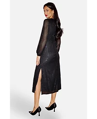 Yumi Women's Sequin Long Sleeve Midi Dress